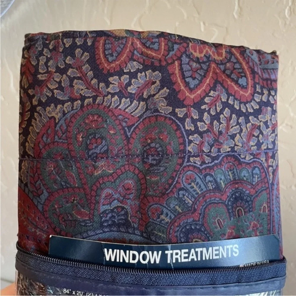 Vintage Polo Ralph Lauren Paisley Dark Blue Burgundy Valance 84x15